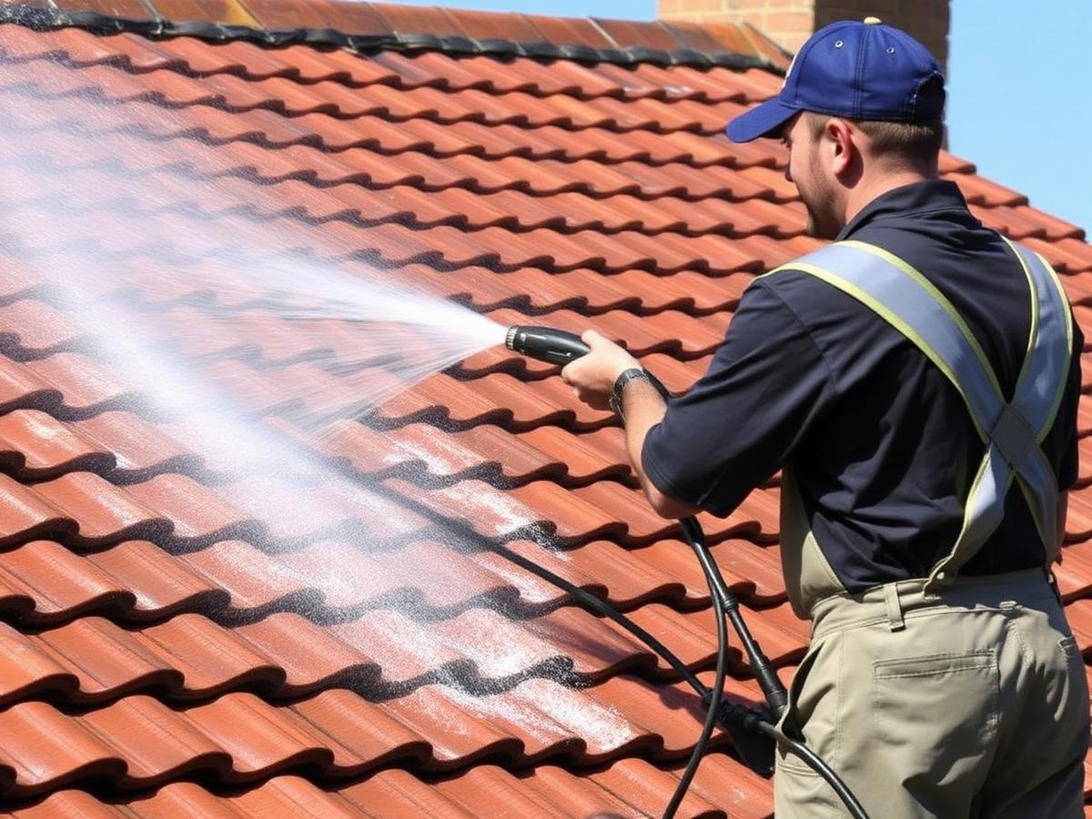 Pressure washing a tile roof in Sydney